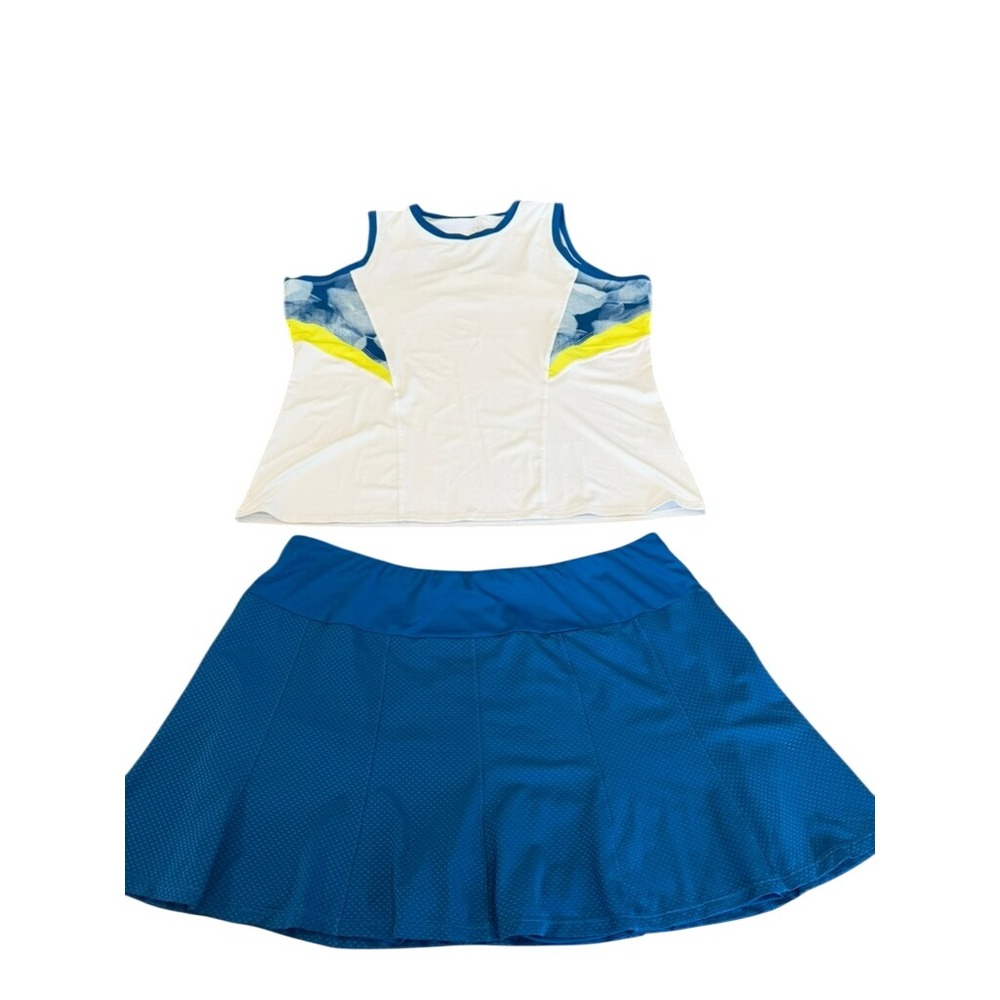 Tail Womens XL Tennis Golf Set White Blue Yellow Tank Top and Skort TC2542-0015
